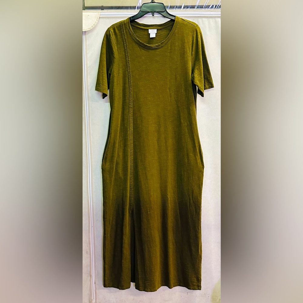 Chico's Maxi Dress Women's sz 1 Olive Green with POCKETS!